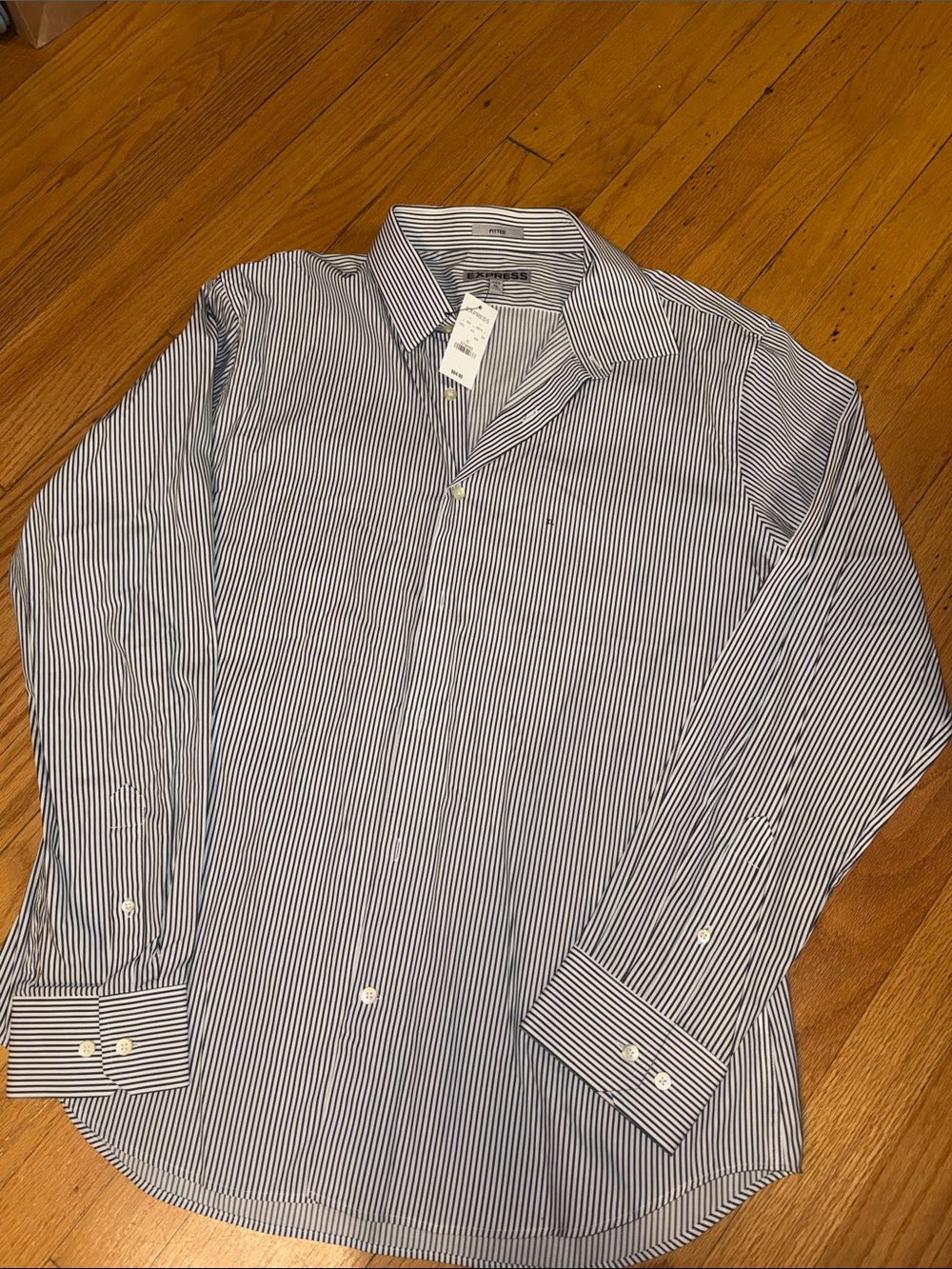 Express Men’s Black and Blue Pinstripe Dress Shirt NWT